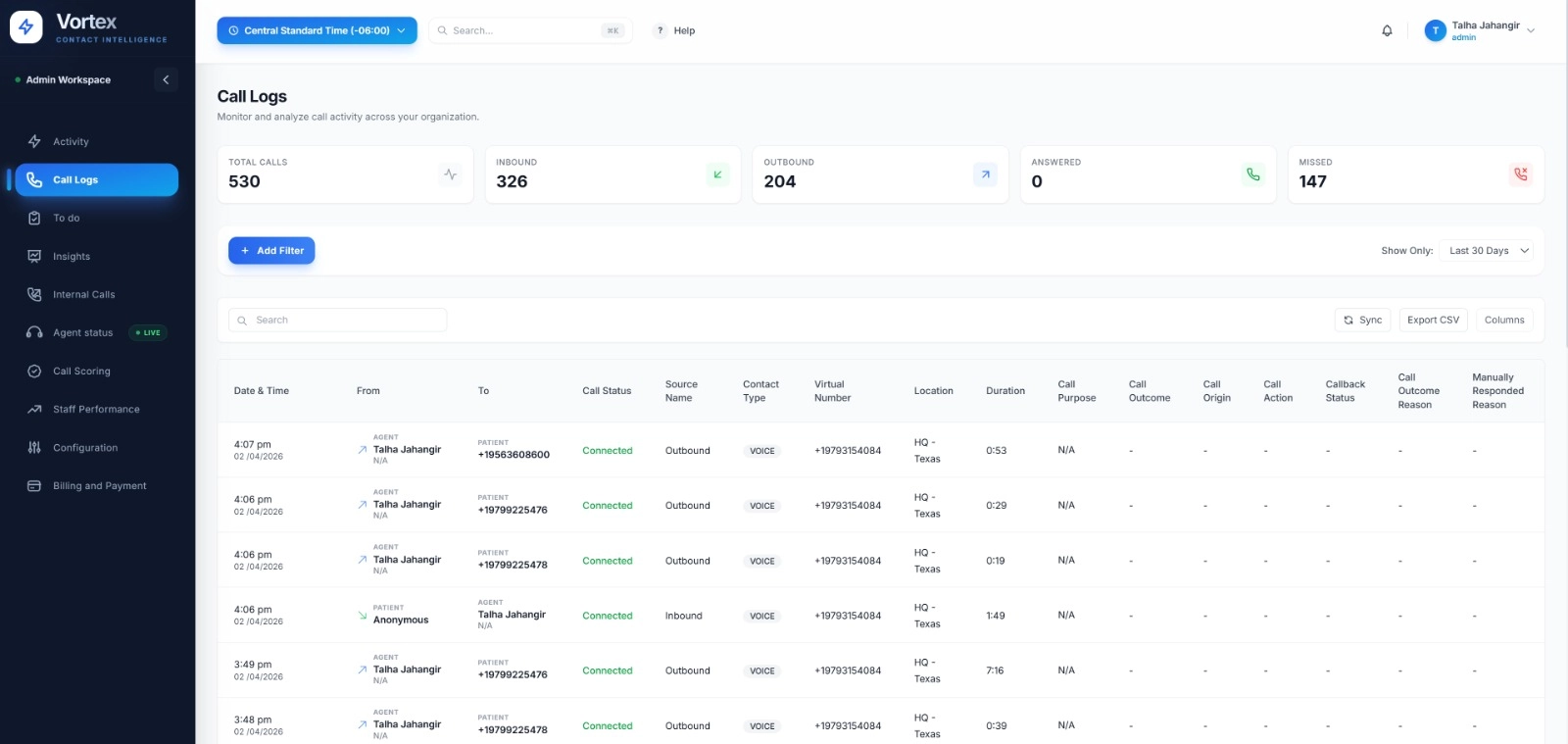 Call Source Tracking | Growth Engine | Vortex Platform